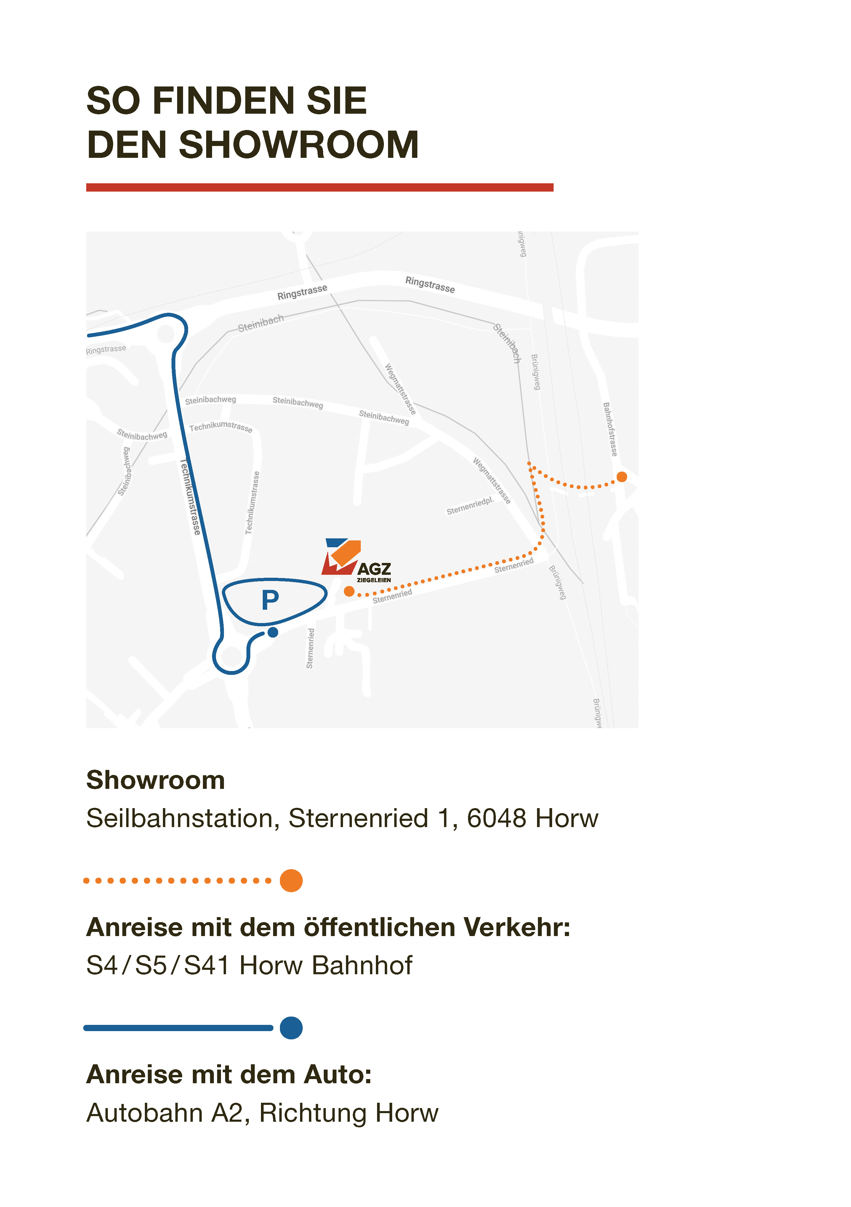 AGZ Showroom Fahrplan mit Text